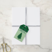 Groene Zwarte Gezellige Tartan Pine Bomen Cadeaulabel (Met Touw)