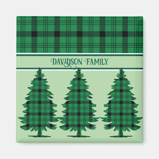 Groene Zwarte Gezellige Tartan Pine Bomen Magneet (Voorkant)