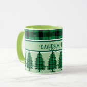 Groene Zwarte Gezellige Tartan Pine Bomen Mok (Voorkant links)