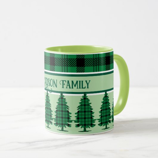 Groene Zwarte Gezellige Tartan Pine Bomen Mok (Voorkant rechts)