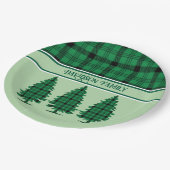 Groene Zwarte Gezellige Tartan Pine Bomen Papieren Bordje (Gekanteld)