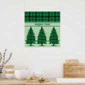 Groene Zwarte Gezellige Tartan Pine Bomen Poster (Keuken)