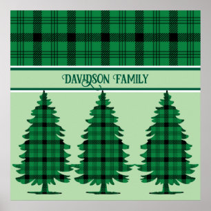 Groene Zwarte Gezellige Tartan Pine Bomen Poster