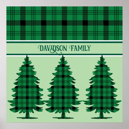 Groene Zwarte Gezellige Tartan Pine Bomen Poster (Voorkant)