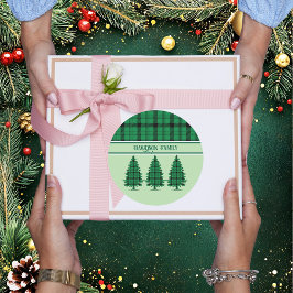 Groene Zwarte Gezellige Tartan Pine Bomen Ronde Sticker