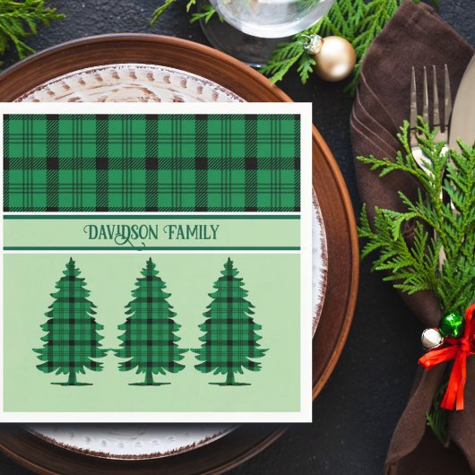 Groene Zwarte Gezellige Tartan Pine Bomen Servet