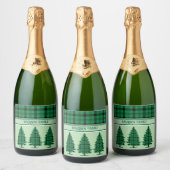 Groene Zwarte Gezellige Tartan Pine Bomen Sparkling Wijnetiket (Flessen)