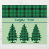Groene Zwarte Gezellige Tartan Pine Bomen Sparkling Wijnetiket (Enkel label)
