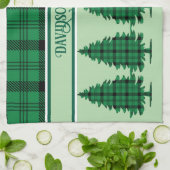 Groene Zwarte Gezellige Tartan Pine Bomen Theedoek (Gevouwen)