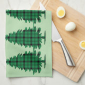 Groene Zwarte Gezellige Tartan Pine Bomen Theedoek (Quarter Fold)