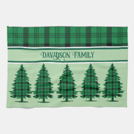 Groene Zwarte Gezellige Tartan Pine Bomen Theedoek