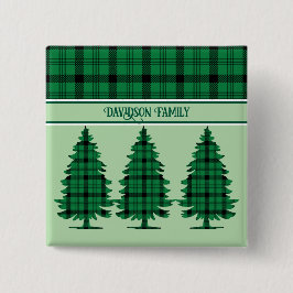 Groene Zwarte Gezellige Tartan Pine Bomen Vierkante Button 5,1 Cm