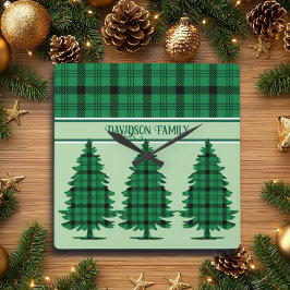 Groene Zwarte Gezellige Tartan Pine Bomen Vierkante Klok
