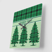 Groene Zwarte Gezellige Tartan Pine Bomen Vierkante Klok (Hoek)