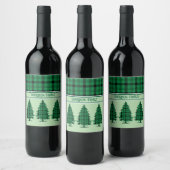 Groene Zwarte Gezellige Tartan Pine Bomen Wijn Etiket (Flessen)