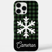 Groene & Zwarte Gingham met Sneeuwvlokken en Naam Case-Mate iPhone Case (Achterkant)