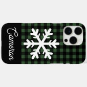 Groene & Zwarte Gingham met Sneeuwvlokken en Naam Case-Mate iPhone Case (Achterkant (horizontaal))