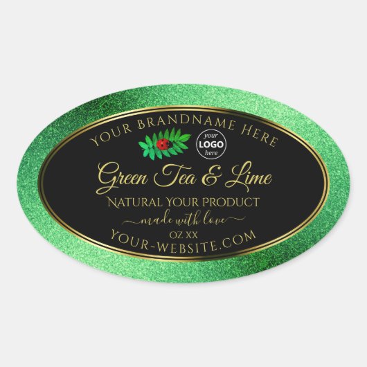 Groene zwarte Glitter-productlabels Ladybug-Logo Ovale Sticker (Voorkant)