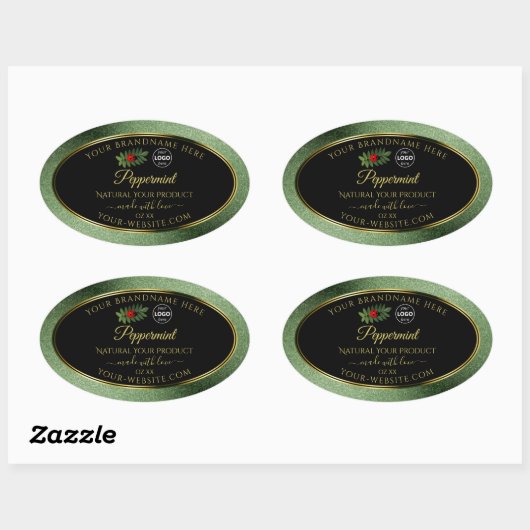 Groene zwarte Glitter-productlabels Ladybug-Logo Ovale Sticker (Vel)