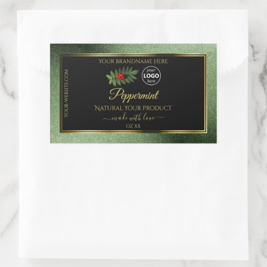Groene zwarte Glitter-productlabels Ladybug-Logo Rechthoekige Sticker (Tas)