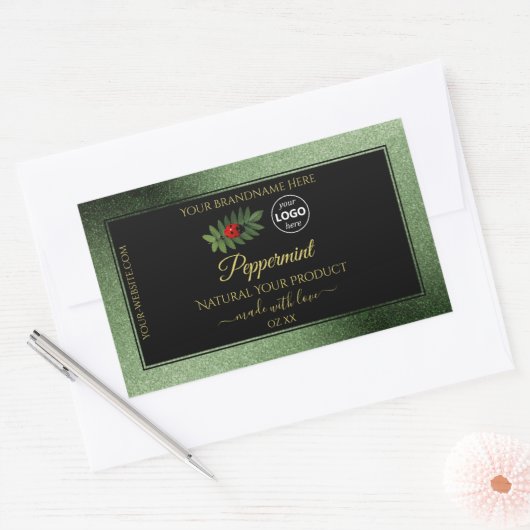 Groene zwarte Glitter-productlabels Ladybug-Logo Rechthoekige Sticker (Envelop)