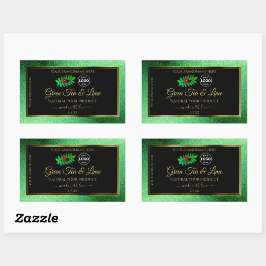 Groene zwarte Glitter-productlabels Ladybug-Logo Rechthoekige Sticker (Vel)