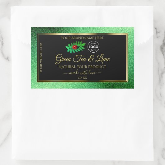 Groene zwarte Glitter-productlabels Ladybug-Logo Rechthoekige Sticker (Tas)