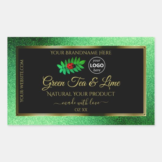 Groene zwarte Glitter-productlabels Ladybug-Logo Rechthoekige Sticker (Voorkant)