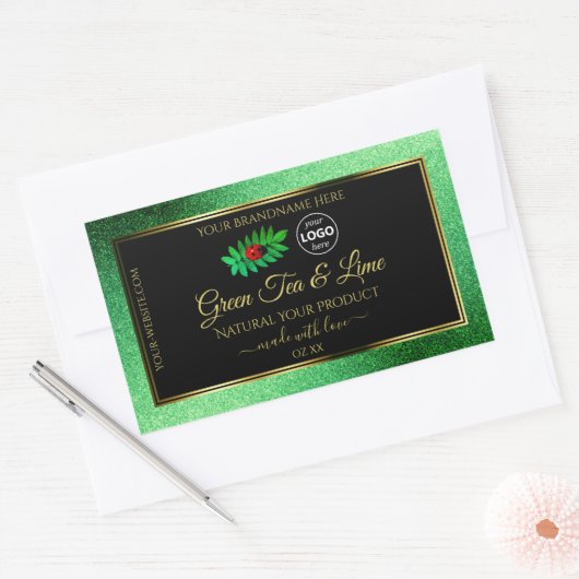 Groene zwarte Glitter-productlabels Ladybug-Logo Rechthoekige Sticker (Envelop)