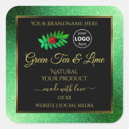 Groene zwarte Glitter-productlabels Ladybug-Logo Vierkante Sticker