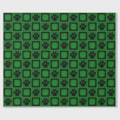 Groene & Zwarte Herhalende Pootafdruk Cadeaupapier (Vlak)