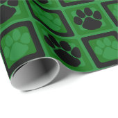 Groene & Zwarte Herhalende Pootafdruk Cadeaupapier (Rol Hoek)