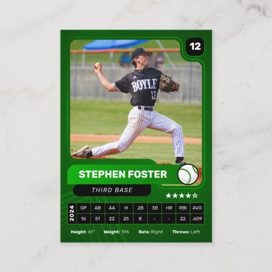 Groene & Zwarte Honkbalspeler Uitwisselbare Fotoka Contactkaartje (Voorkant)