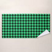 Groene Zwarte Houndstooth Schotse ruit Badhanddoek (Badhanddoek)