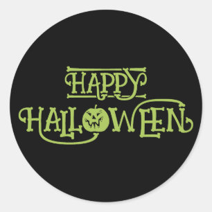 Groene zwarte jack op lantaarn pompoen Happy Hallo Ronde Sticker