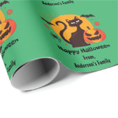 Groene  zwarte kat gepersonaliseerd Halloween Cadeaupapier (Rol Hoek)