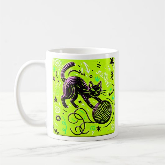 Groene Zwarte Kat Koffiemok (Links)