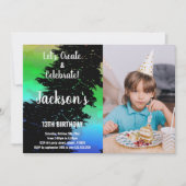 Groene zwarte kleuren Verf verjaardag met Foto Kaart (Voorkant)