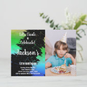 Groene zwarte kleuren Verf verjaardag met Foto Kaart (Staand voorkant)