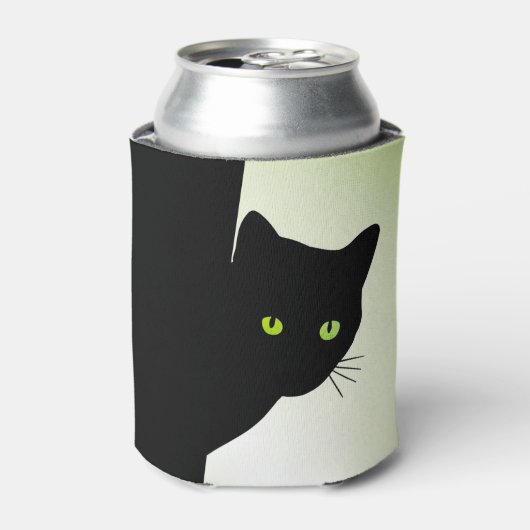 Groene zwarte kleurstofkat blikjeskoeler (Blikje Voorkant)