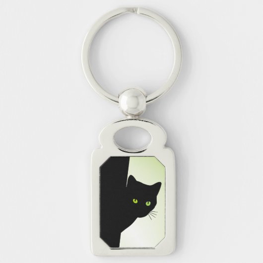 Groene zwarte kleurstofkat sleutelhanger (Voorkant)
