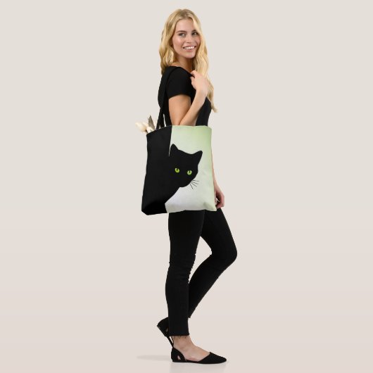 Groene zwarte kleurstofkat tote bag (Op model)