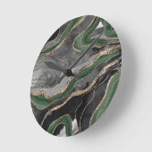 Groene zwarte marmer Agate Gold Glitter Glam #1 Ronde Klok (Hoek)