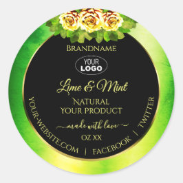 Groene zwarte-marmerlabels Rozen met Logo Ronde Sticker