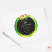 Groene zwarte-marmerlabels Rozen met Logo Ronde Sticker (Envelop)