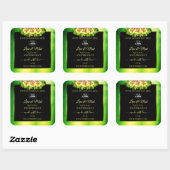 Groene zwarte-marmerlabels Rozen met Logo Vierkante Sticker (Vel)
