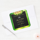 Groene zwarte-marmerlabels Rozen met Logo Vierkante Sticker (Envelop)