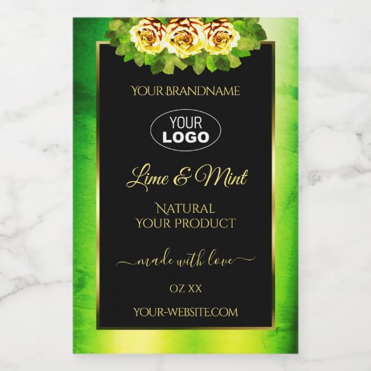 Groene zwarte-marmerlabels Rozen met Logo Voedselcontainer Etiket (Enkel label)