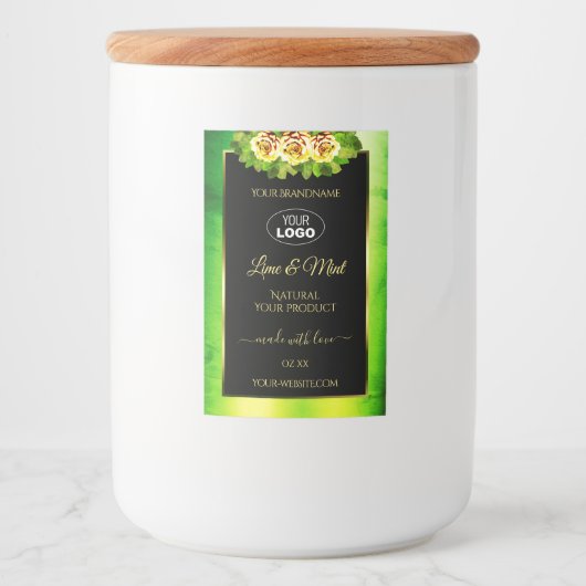 Groene zwarte-marmerlabels Rozen met Logo Voedselcontainer Etiket (Voorkant)