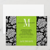 Groene Zwarte Monogram Damast Huwelijk Save The Da Kaart (Voorkant / Achterkant)